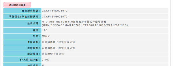 HTC ONE ME 已經通過 NCC 審驗,預計將會在台上市(圖/NCC)