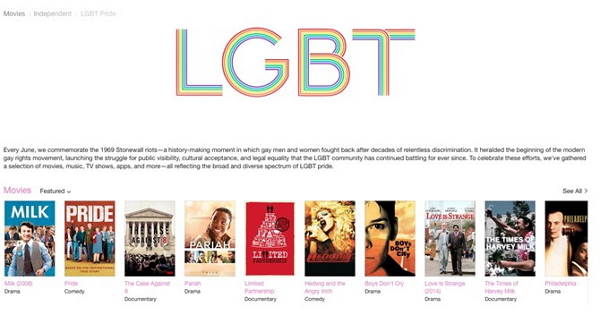 蘋果也在自家 iTunes 上成立 LGBT 主題專區！（圖片來源／蘋果）