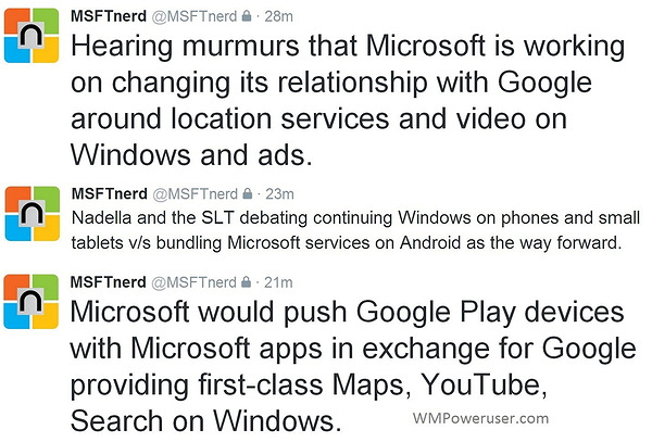 知名微軟消息人士 MSFNerd 也在推特上爆料,微軟與Google之間的合作更加緊密。(圖片來源/MSFNerd)