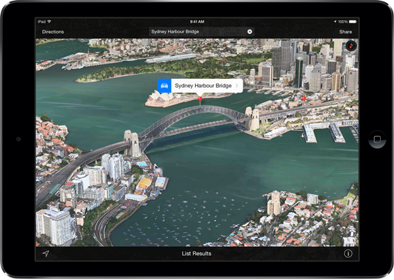 新版本內實境地圖,會先提供美國與英國境內的影像(圖片來源/Apple)
