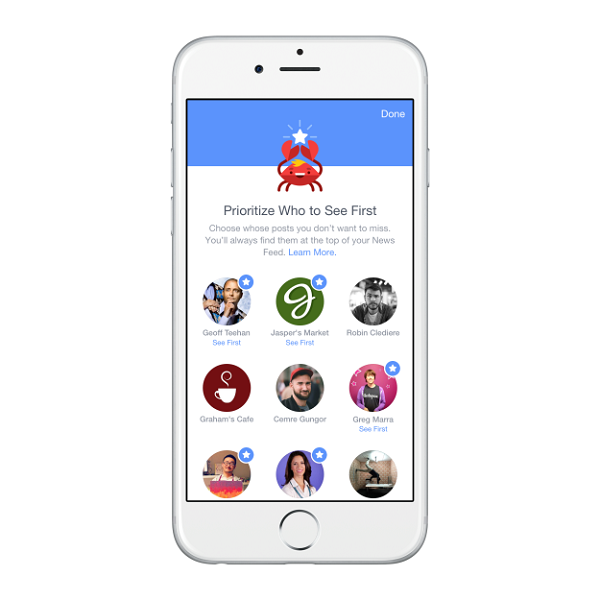 Facebook iOS 版推出新功能,可以自選動態牆優先關注對象(圖片來源/Facebook)
