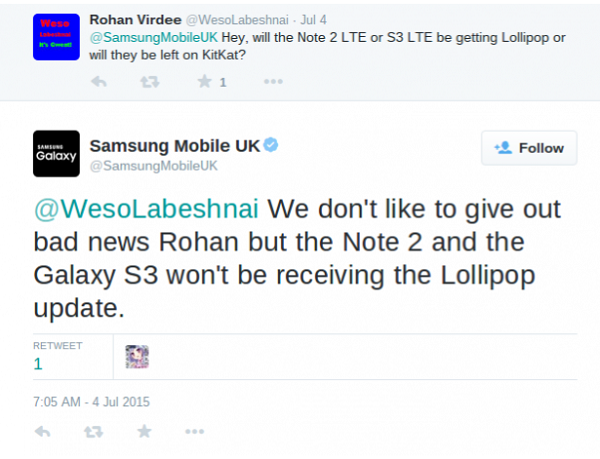 Samsung Mobile 英國分部在 Twitter 上宣布這項訊息(圖片來源/knowyourmobile)