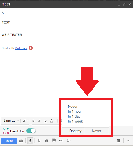 寄出前可先選定能夠銷毀信件的時限