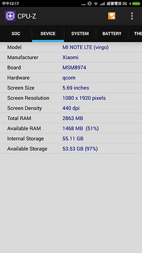 搭配 3GB 的 LPDDR3 RAM 以及 64 GB 的內部儲存空間,但這次小米 Note 不提供外接記憶卡的擴充服務