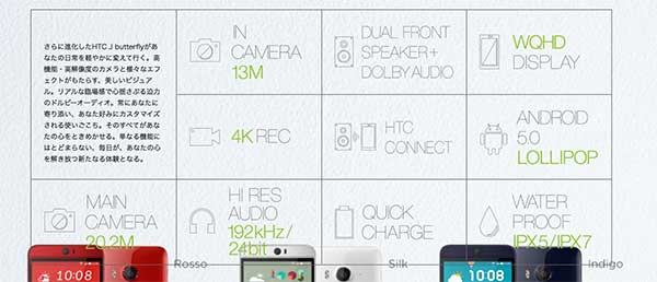 HTC 日版 J Butterfly HTV31 的規格(圖片來源/擷取自 HTC 日本官網)