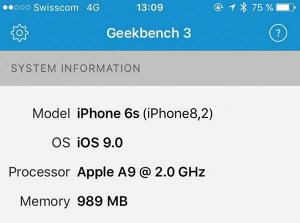 Geekbench 的資料庫裡出現了即將登場的 iPhone 6S 的一張螢幕截圖,(圖片來源/Geekbench)
