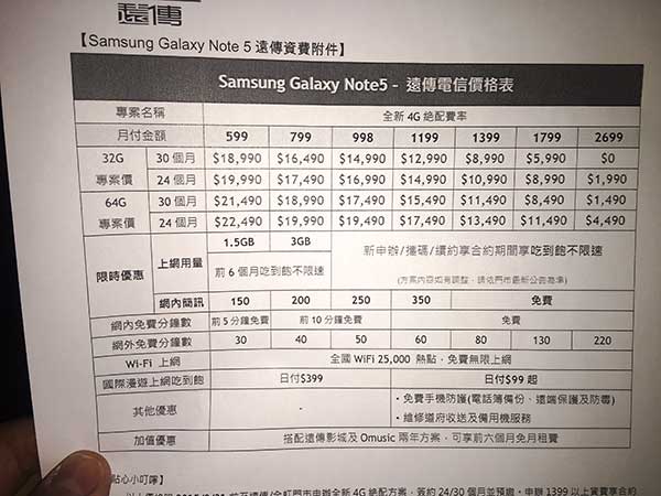 Samsung Galaxy Note 5 搭配遠傳電信資費