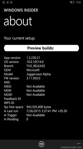 目前曝光的硬體資訊,仍是使用 Windows 10 Mobile 技術預覽版本(圖片來源/wmpoweruser)