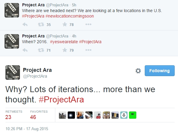Projext Ara 團隊在 Twitter 上透露這項訊息(圖片來源/PhoneArena)