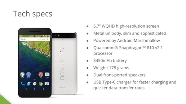 搭載 5.7 吋螢幕的 Nexus 6P 的規格介紹