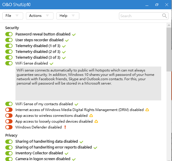 O&O ShutUp10 是一款方便的小工具,可以關閉大量 Windows 10 的監視功能