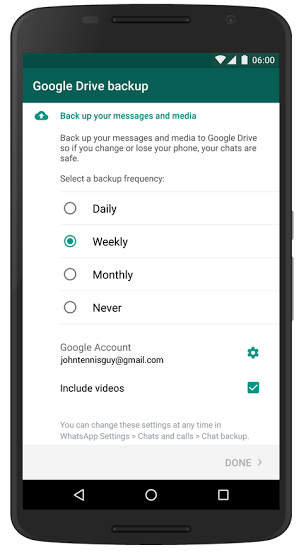 用戶可以在設定中,調整自動備分到 Google Drive 的週期(圖片來源/thenextweb)