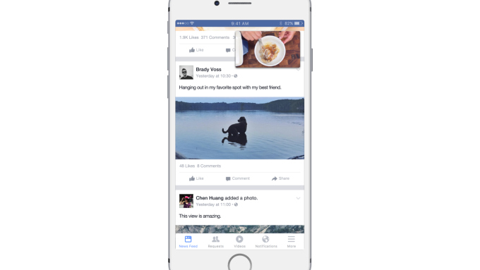Facebook 影音未來可使用子母畫面(圖片來源/techcrunch)