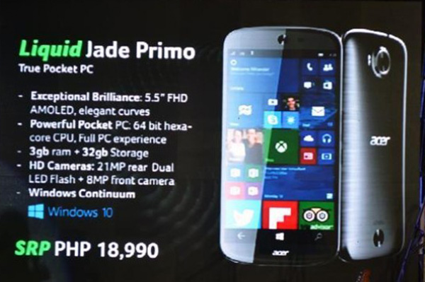 Acer 在菲律賓的發表會上公佈了 Liquid Jade Primo  的零售價格(圖片來源/擷取自 GSMArena)