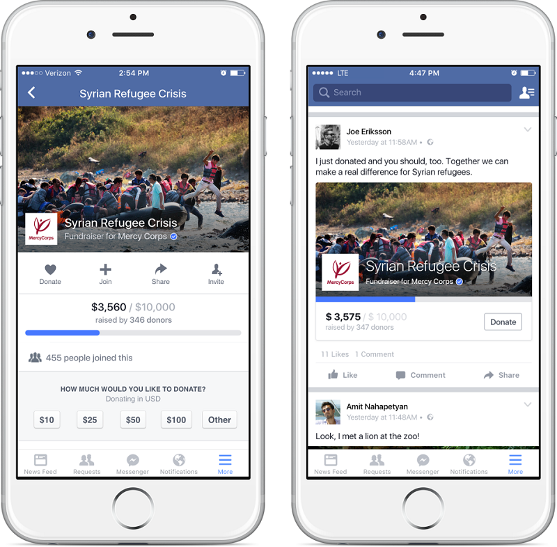 這項工具可以讓非營利組織快速建立募資頁面，並且分享給多個用戶（圖片來源／Facebook）