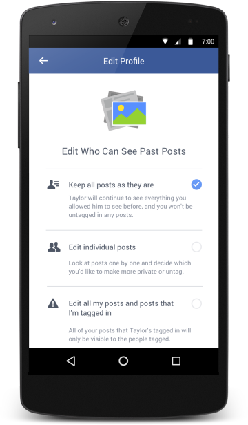 過去兩個人的合照，也能快速修改隱私設定（圖片來源／Facebook）