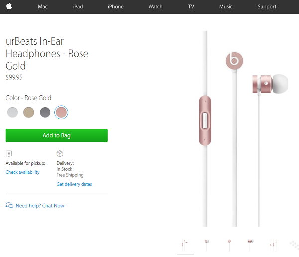 urBeats 售價 99.95 美元（圖片來源／Apple）
