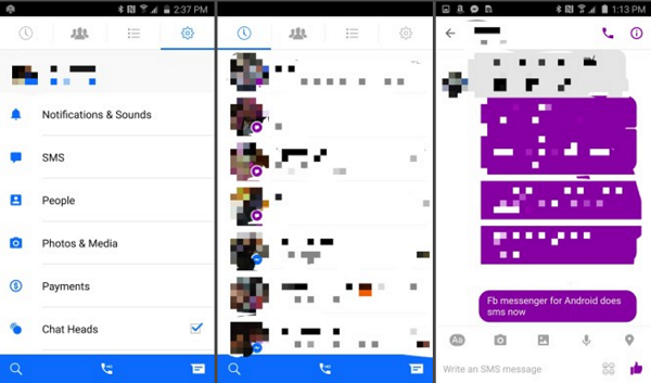以 SMS 簡訊傳送的訊息將會以紫色顯示(圖/Android Police)