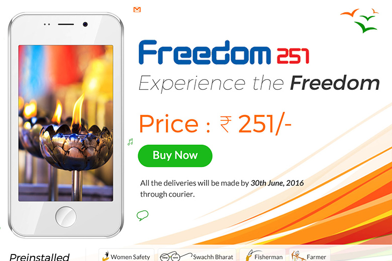 消息曝光前，Freedom 251 網站的圖樣，更接近 Ikon 4 手機（圖／Arstechnica）