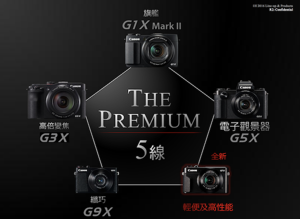 擺脫以往 Powershot G 系列單一產品線的設計，Canon 推出五種不同特色的 Powershot G，將高階隨身相機產品更細分