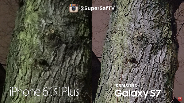Galaxy S7 與 iPhone 6s Plus 低光源拍攝表現,放大觀察(圖/SuperSaf TV)