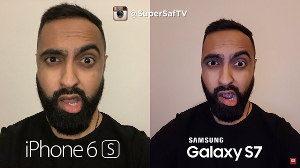 開啟補光燈後,兩款手機的自拍相機拍攝效果(圖/SuperSaf TV)