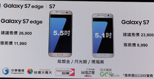 S7/S7 Edge 的建議售價為 2 萬 3900 元以及 2 萬 6900 元