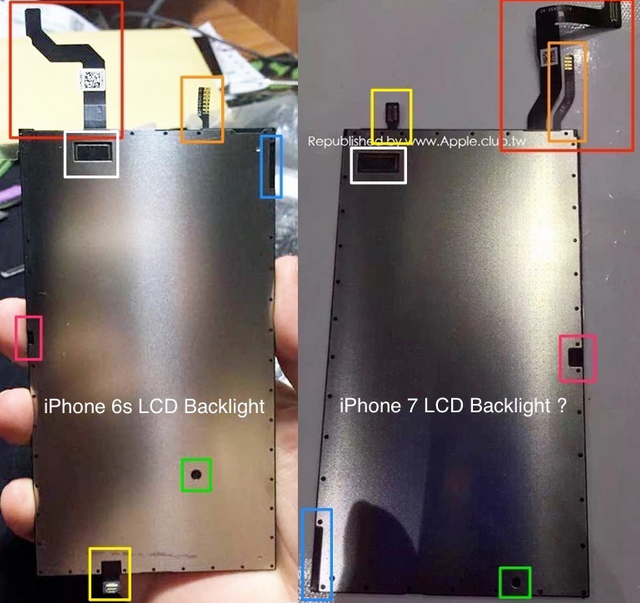 先前曝光的影像顯示,對比 iPhone 6s 的面板照片,可以看到 3D Touch 排線的部分位置移動至上方(圖/nowhereelse)