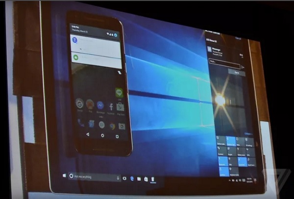 微軟希望透過 Cortana 來整合 Android 手機的訊息至 Windows 10(圖/The Verge)