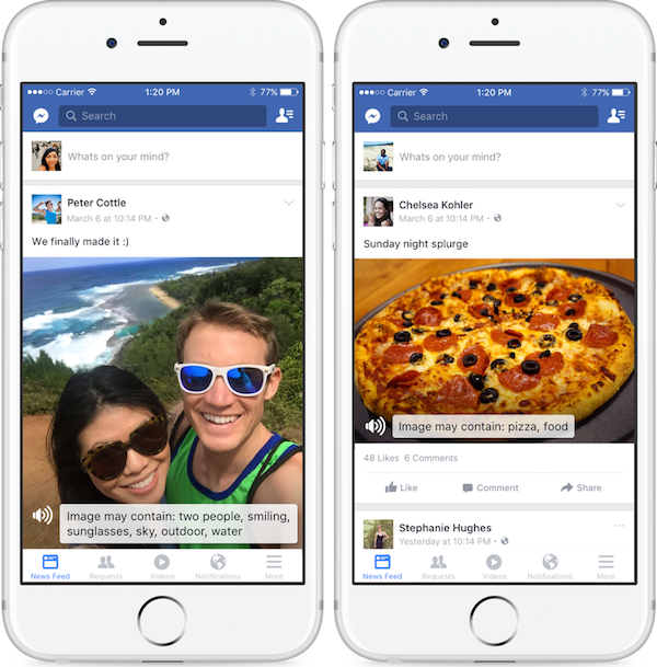 不僅文字可以幫你念出來,未來  Facebook  還會用語音把照片內容念出來(圖片來源/擷取自 The Verge 網站)
