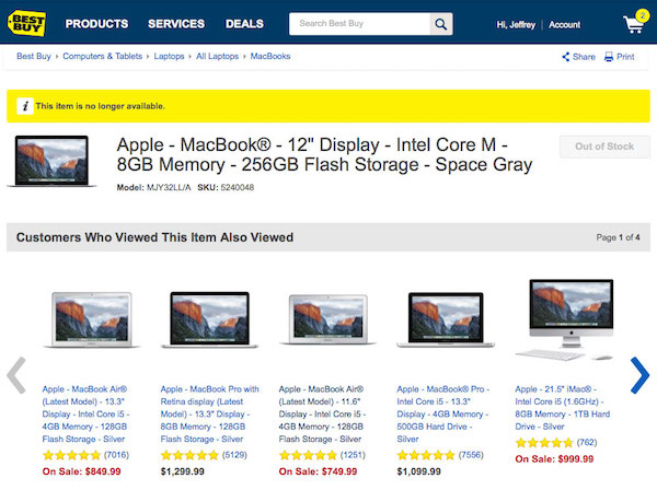 美國主要 3C 消費通路 BestBuy 已將 Macbook 下架停售(圖片來源/擷取自 BestBuy 頁面)
