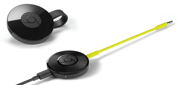 新一代 Chromecast Audio(下)和 Chromecast(上)(圖/Google)