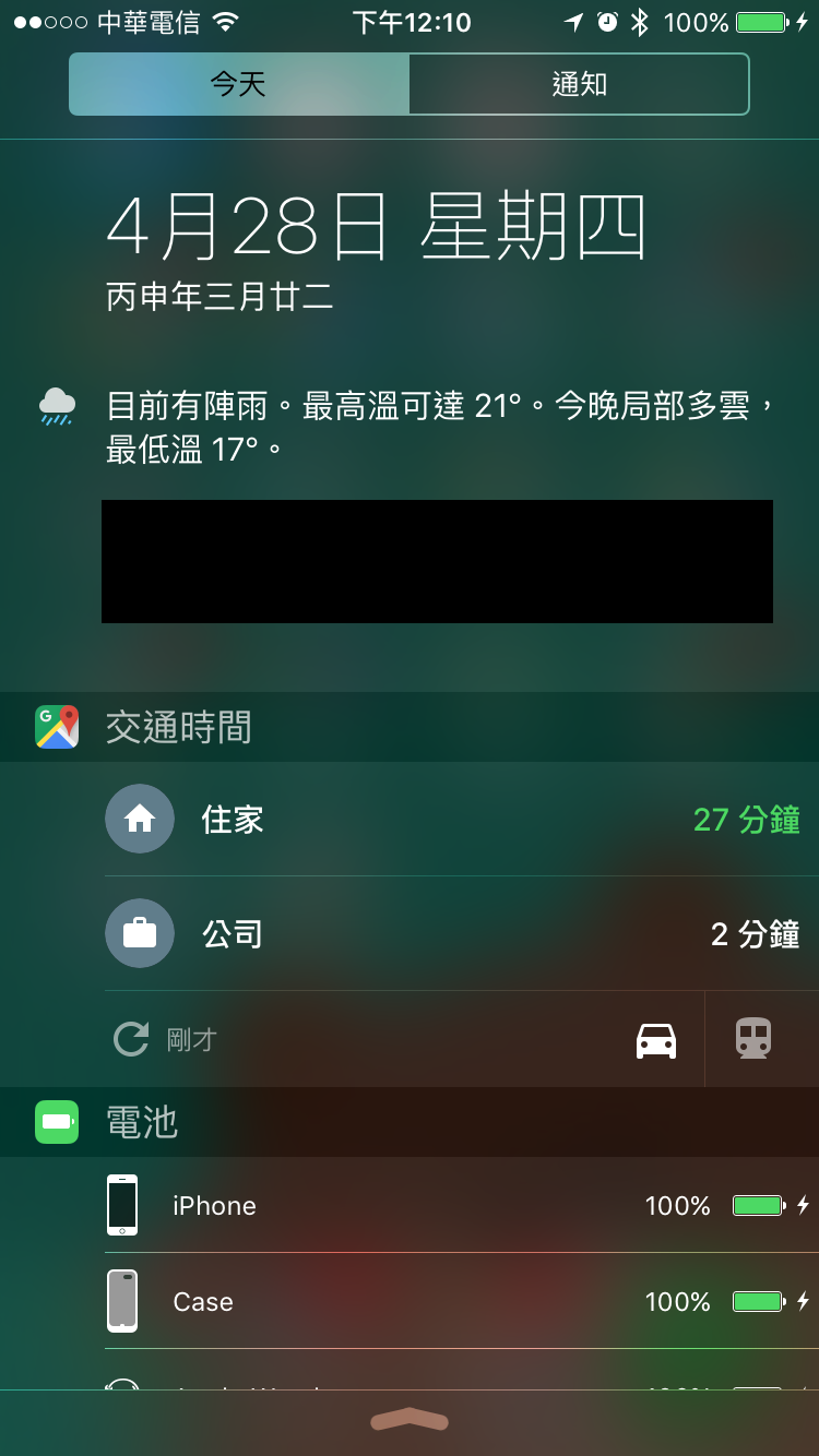 只要在 iPhone 螢幕上手指從頂端往下一滑,就可看出上班或是回家還要多少時間