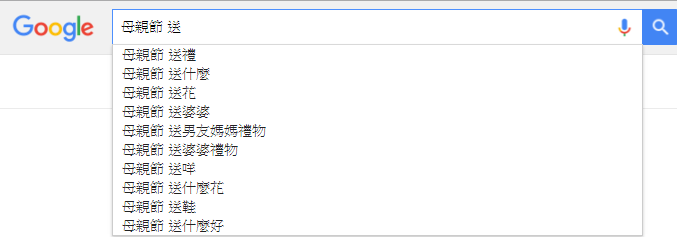 Google 透過搜尋關鍵字,分析母親節送禮趨勢(圖/Google)