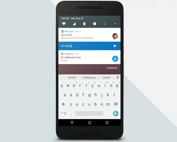 Android N 允許用戶直接在通知列表回覆訊息（圖／Google）