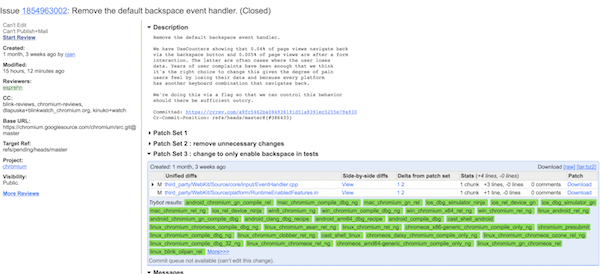 在 Chromium Code Reviews page 中顯示,該功能已經被關閉(圖片來源/擷取自 Chromium Code Reviews page)