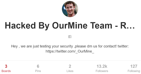 馬克・祖克伯的 Pinterest 帳號上仍保留被入侵的紀錄(圖片來源/擷取自 Ben Hall Twitter 頁面)