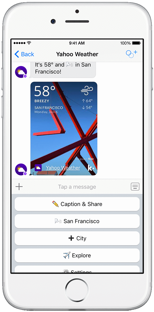 Yahoo 推出的天氣聊天機器人
