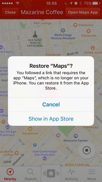 若真的將 iPhone 中的內建 app 刪除,可能會導致 iOS 出現程式錯誤(擷取自Mashable)