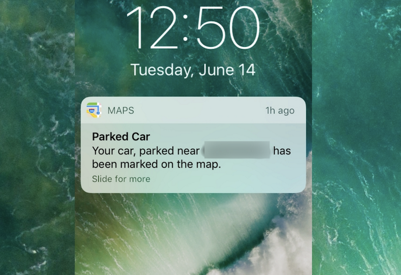 蘋果在最新 iOS 10 裡的地圖導入了「Parked Car」功能,可記錄自己車輛最後的停放位置(圖片來源/擷取自 9to5mac  網站)