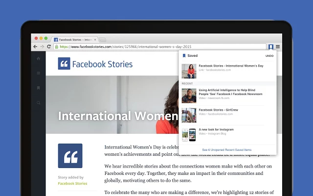 Facebook 將「儲存貼文」的功能整合到 Chrome 瀏覽器中(圖/Facebook)
