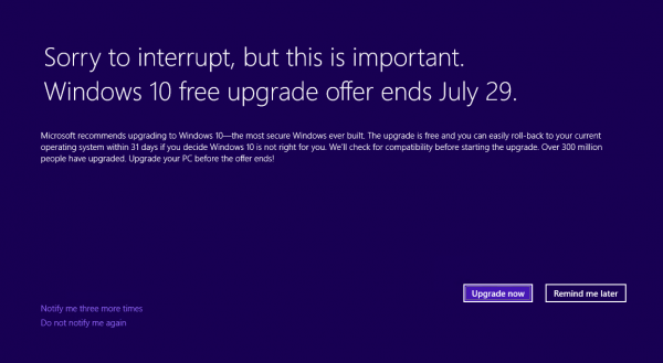 Microsoft 以另一種形式的升級通知,希望能讓用戶升級 Windows 10 系統(圖/snappa)