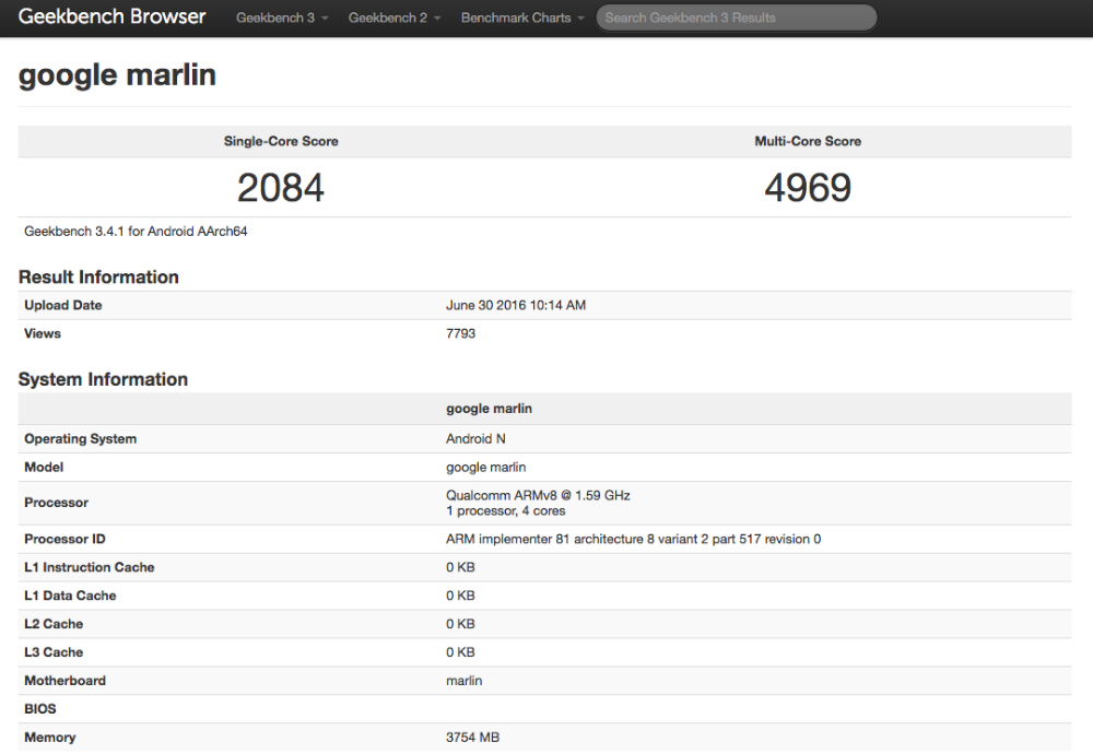 GeekBench 網站上曝光了 Google Nexus 新機跑分成績(圖/GeekBench)
