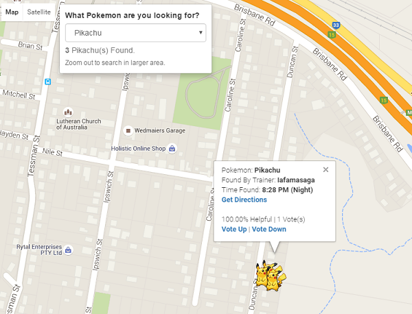 Poke Radar 地圖可以查看特定神奇寶貝的分布位置(圖/Poke Radar)