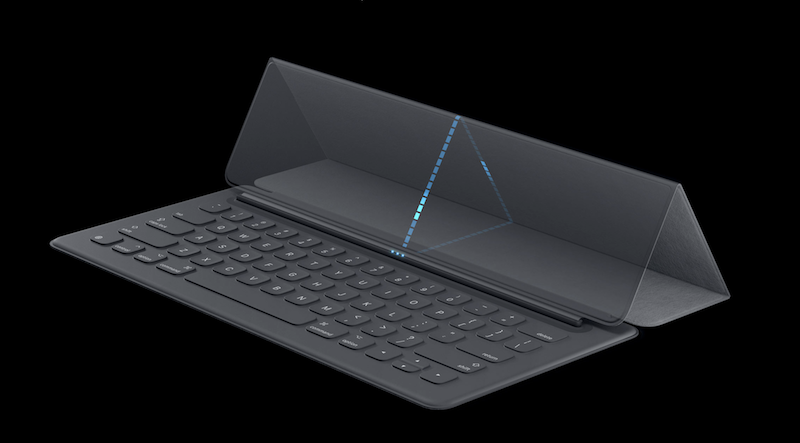 Smart keyboard 鍵盤保護蓋特殊的連接與支撐方式,可說是 iPad Pro 的最佳配件(圖片來源/擷取自蘋果官網)