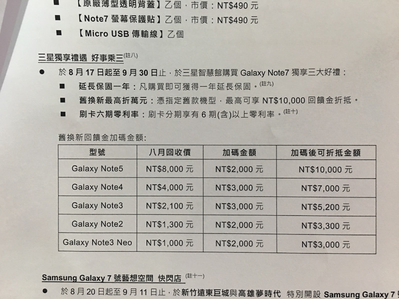 在預購期之後,台灣三星還推出舊換新的活動,持舊款 Note 可至門市據點進行折價舊換新