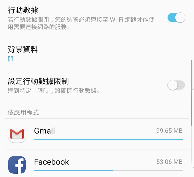 針對個別 APP 部分，目前版本僅提供用量顯示，並未具有流量限制功能。