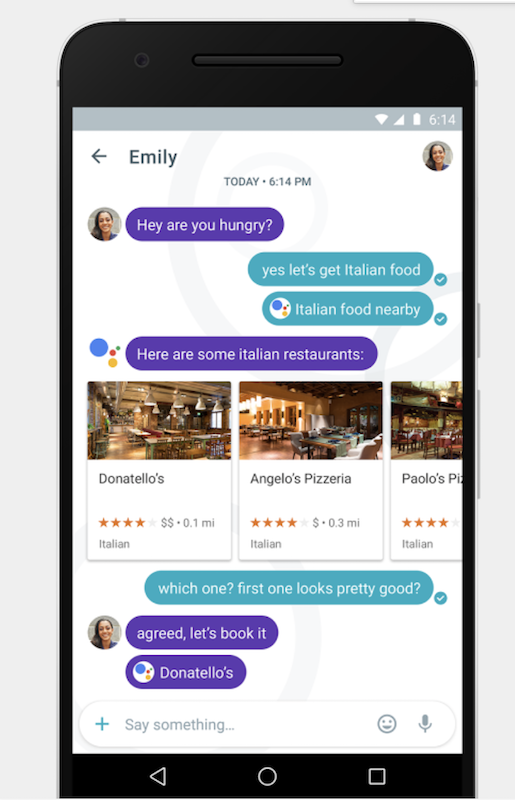 Allo 可透過內建的 Google  Assistant 智慧搜尋助理,可以分辨使用者自然語意文句的關鍵字進行搜尋(圖片來源/擷取自 Google Play 頁面)