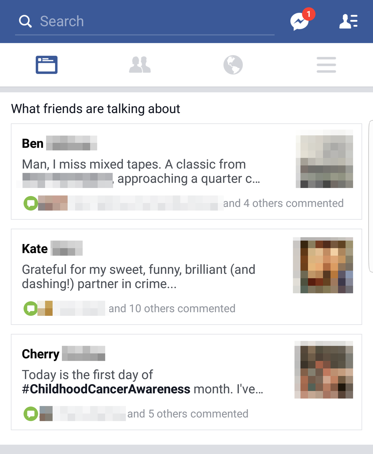 Facebook 測試的新功能「What friends are talking about」(圖/Mashable)