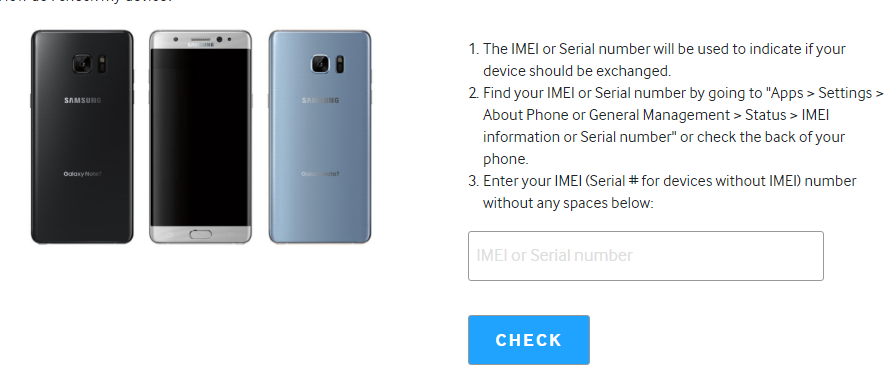 消費者可透過 IMEI 碼查詢 Galaxy Note 7 是否為新款(圖/Samsung)